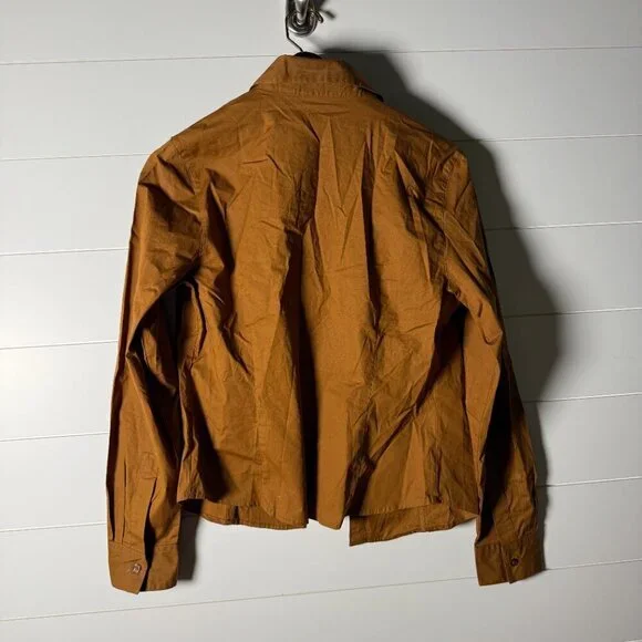 Q.U.E. Long Sleeve Button Down Blouse Copper Embellished Flowers Size 10 - Picture 2 of 8